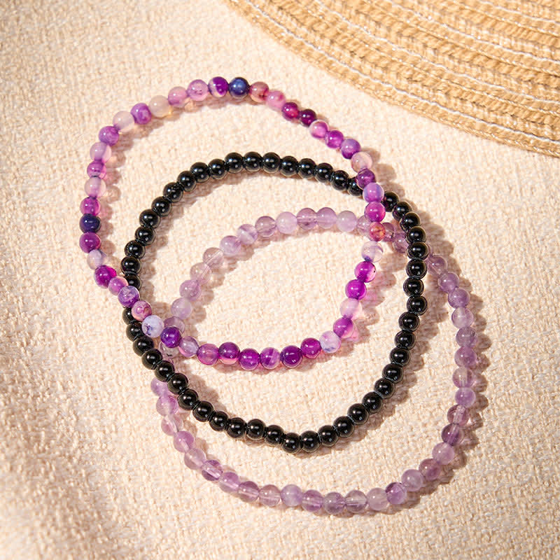 Nimara Ritual 3pcs "Protect Your Inner Calm" Purple Striped Agate Bracelet Includes Gift Message Card