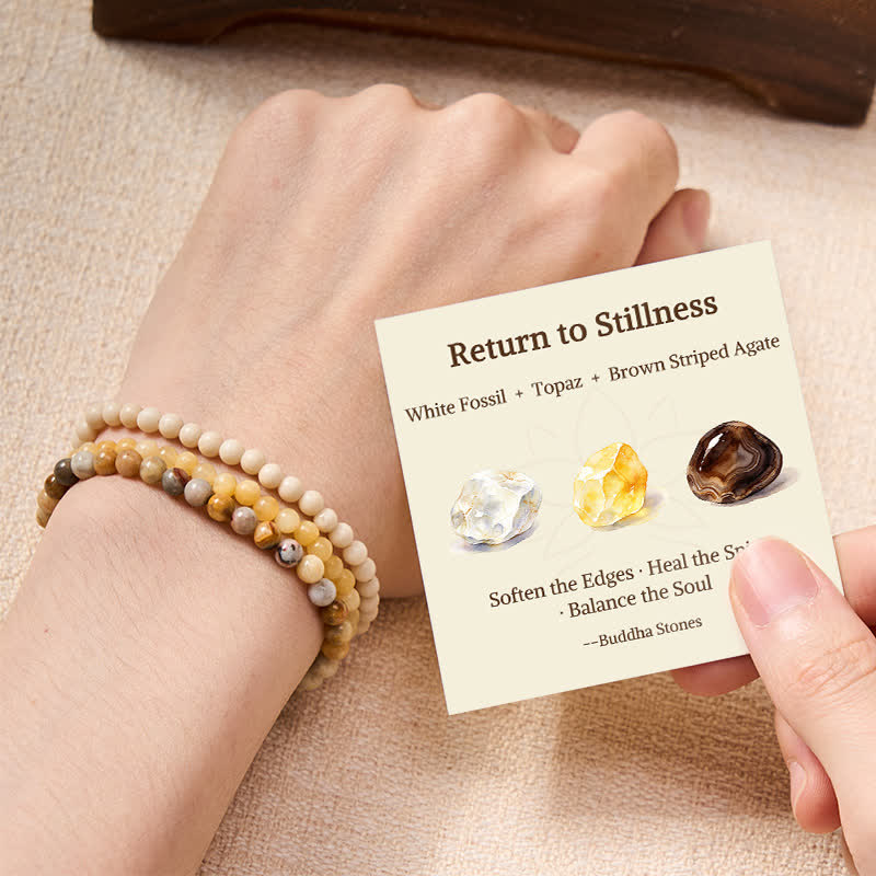 Nimara Ritual 3pcs "Return to Stillness" White Fossil Elegant Bracelet Includes Gift Message Card