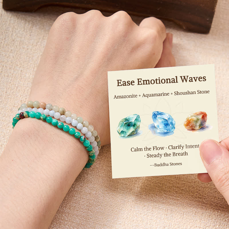Nimara Ritual 3pcs "Ease Emotional Waves" Amazonite Relax Bracelet Includes Gift Message Card