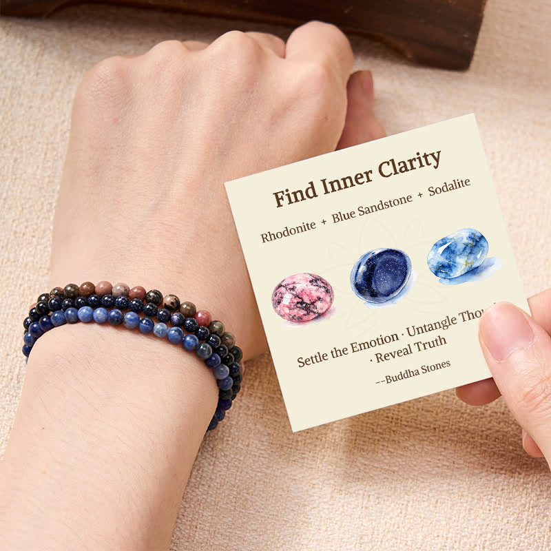 Nimara Ritual 3pcs "Find Inner Clarity" Rhodonite Compassion Bracelet Includes Gift Message Card