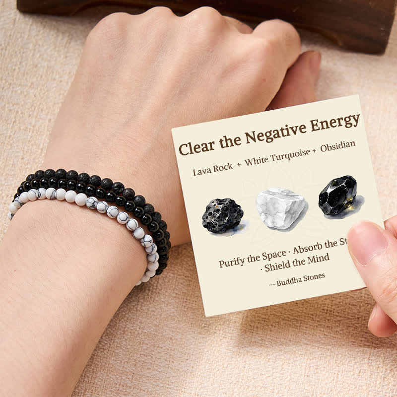 Nimara Ritual 3pcs "Clear the Negative Energy" Lava Rock Support Bracelet Includes Gift Message Card