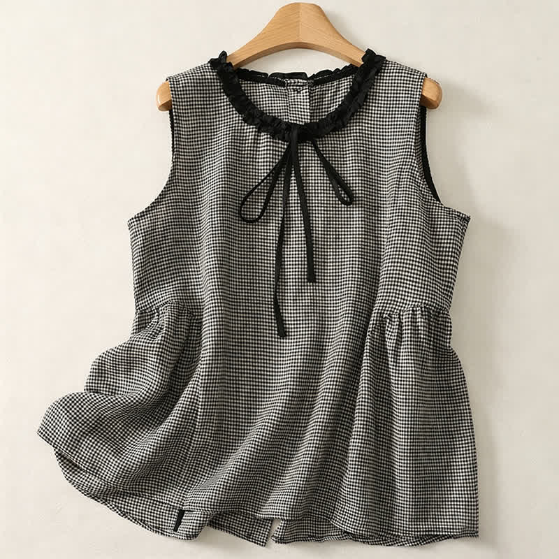Nimara Ritual Summer Casual Vintage Plaid Back Button-Up Tank Top Women's Sleeveless Shirts