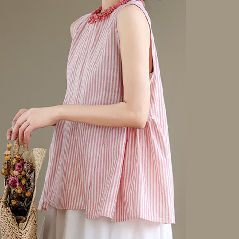 Nimara Ritual Summer Casual Elegant Side Slit Striped Crew Neck Tank Top Women's Sleeveless Shirts