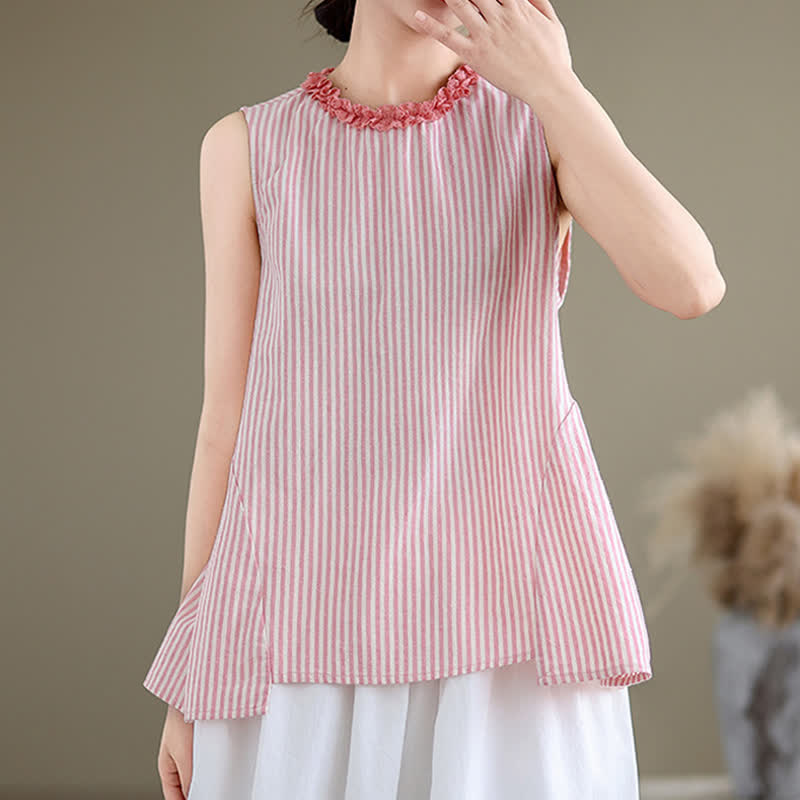 Nimara Ritual Summer Casual Elegant Side Slit Striped Crew Neck Tank Top Women's Sleeveless Shirts