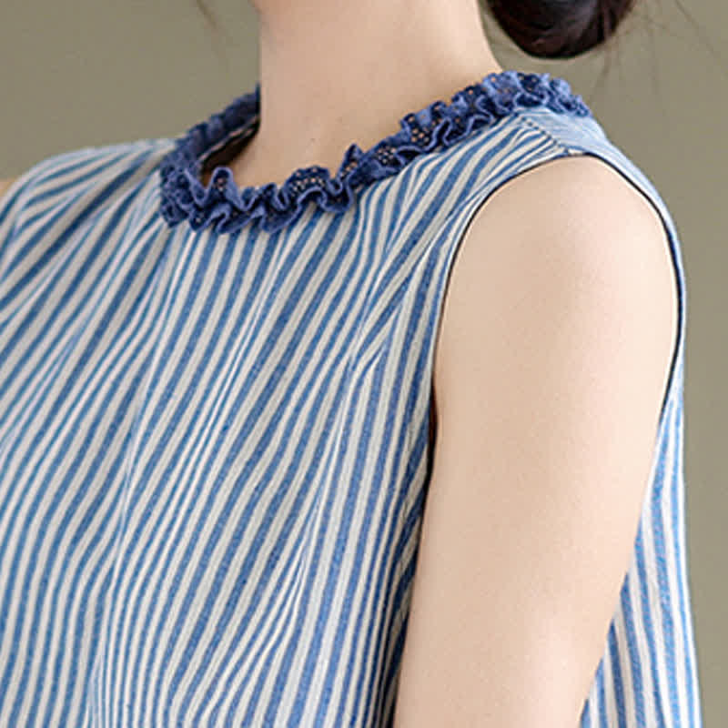 Nimara Ritual Summer Casual Elegant Side Slit Striped Crew Neck Tank Top Women's Sleeveless Shirts