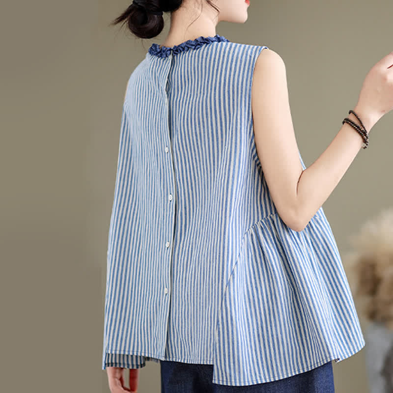 Nimara Ritual Summer Casual Elegant Side Slit Striped Crew Neck Tank Top Women's Sleeveless Shirts