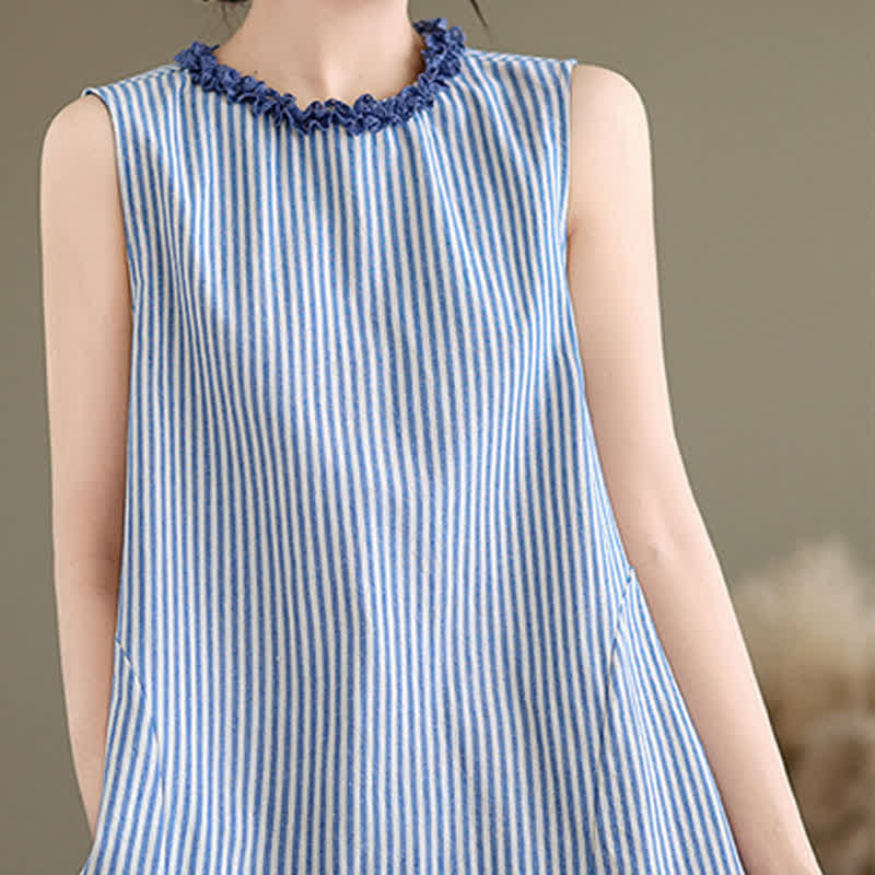 Nimara Ritual Summer Casual Elegant Side Slit Striped Crew Neck Tank Top Women's Sleeveless Shirts