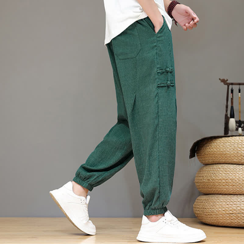 Nimara Ritual Summer Casual Tang Style Solid Cropped Pants Men's Harem Pants With Pockets