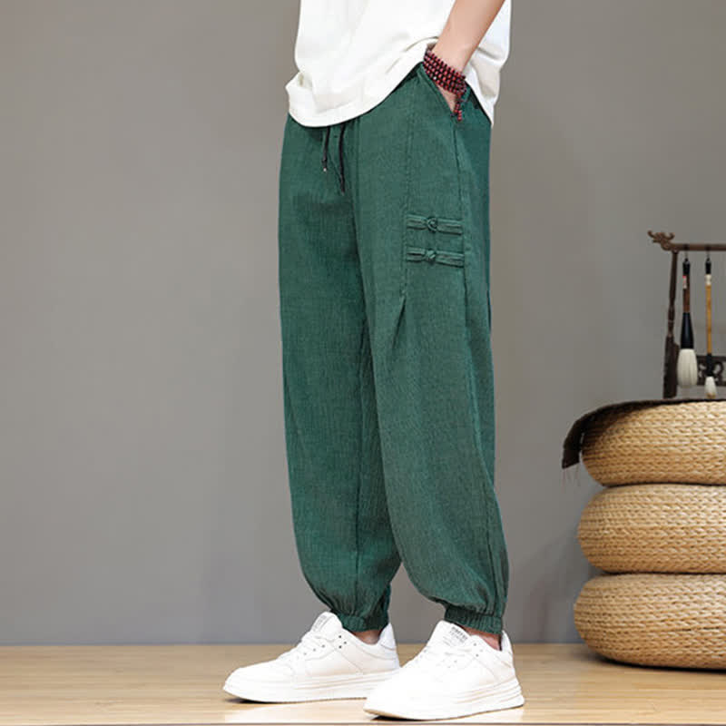 Nimara Ritual Summer Casual Tang Style Solid Cropped Pants Men's Harem Pants With Pockets