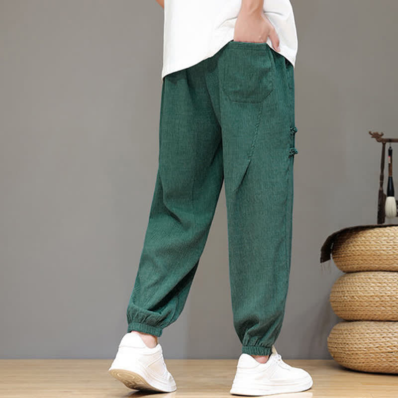 Nimara Ritual Summer Casual Tang Style Solid Cropped Pants Men's Harem Pants With Pockets