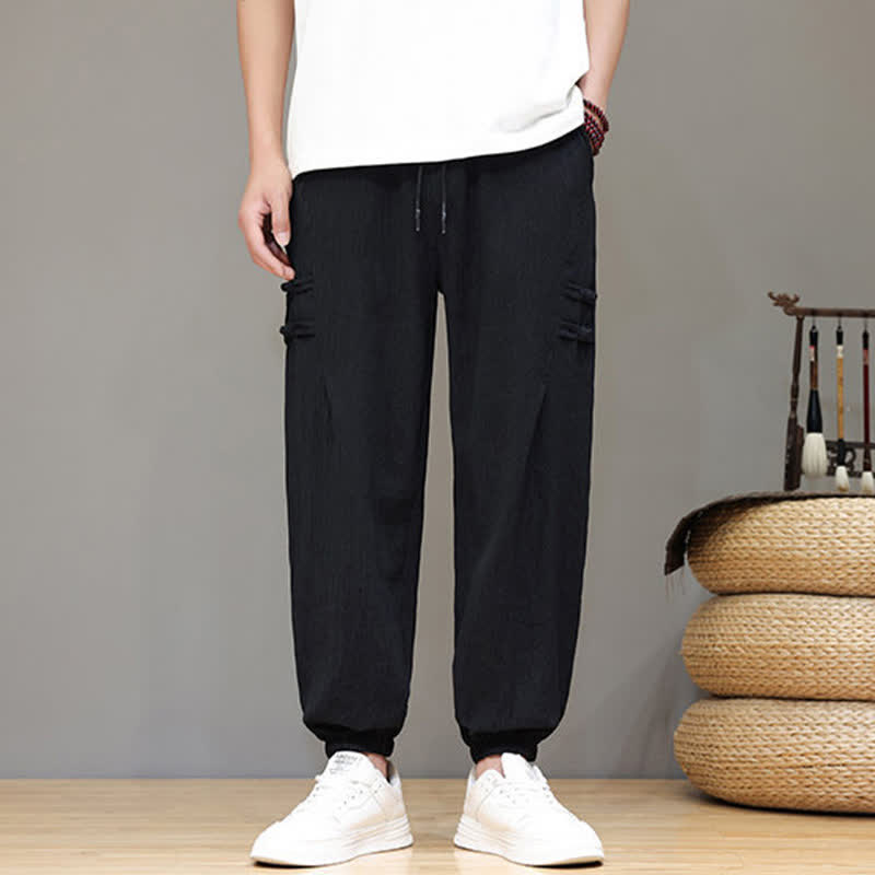 Nimara Ritual Summer Casual Tang Style Solid Cropped Pants Men's Harem Pants With Pockets