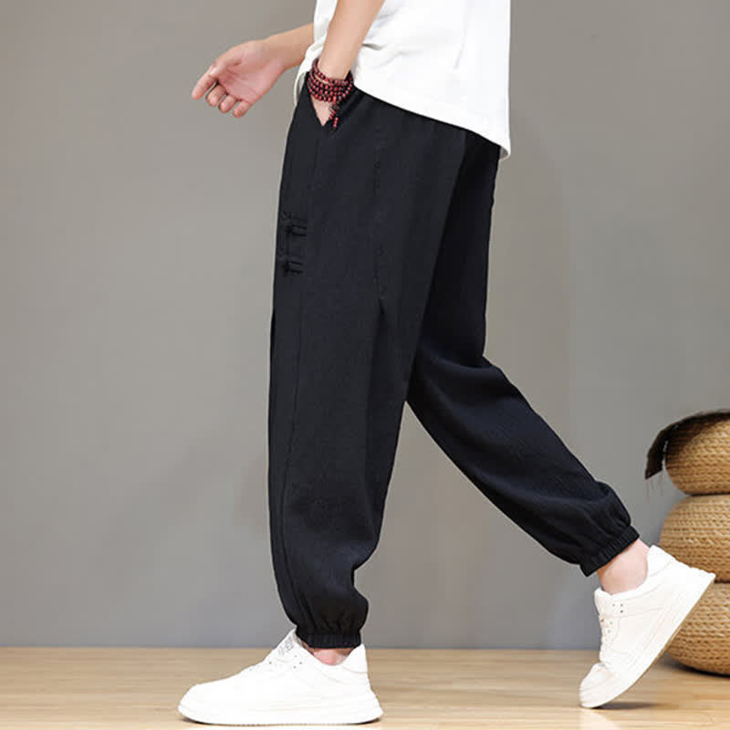 Nimara Ritual Summer Casual Tang Style Solid Cropped Pants Men's Harem Pants With Pockets