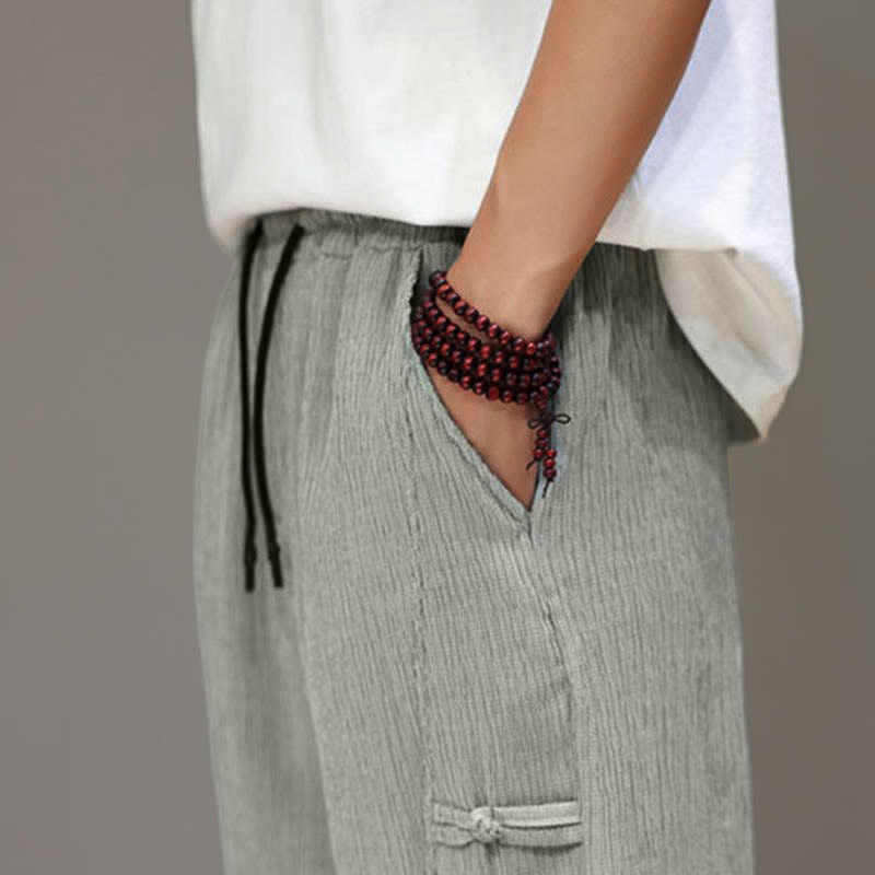 Nimara Ritual Summer Casual Tang Style Solid Cropped Pants Men's Harem Pants With Pockets
