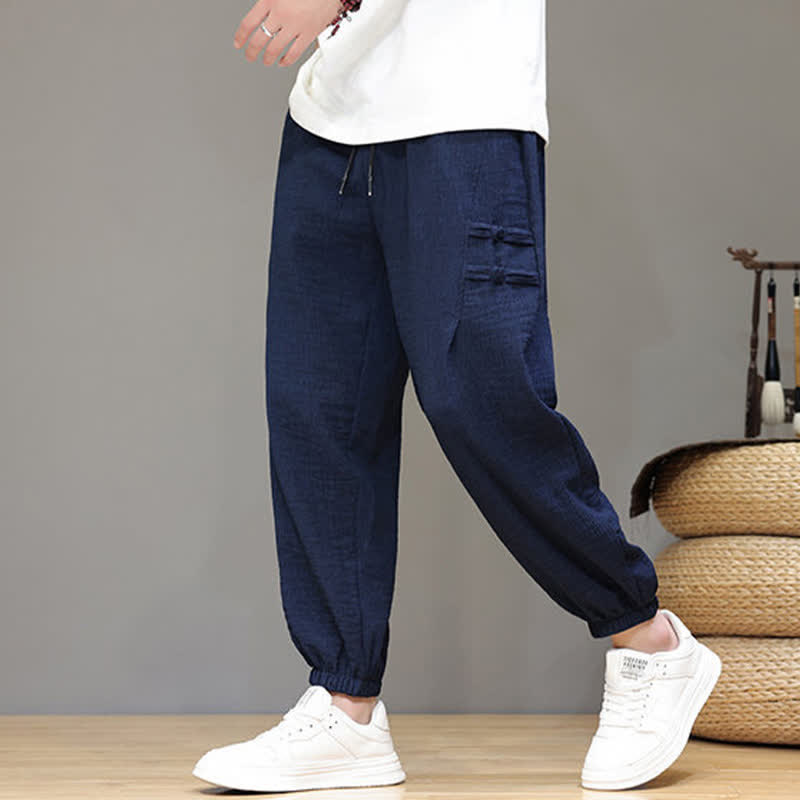 Nimara Ritual Summer Casual Tang Style Solid Cropped Pants Men's Harem Pants With Pockets