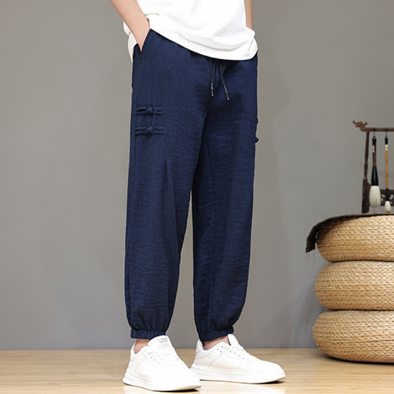 Nimara Ritual Summer Casual Tang Style Solid Cropped Pants Men's Harem Pants With Pockets