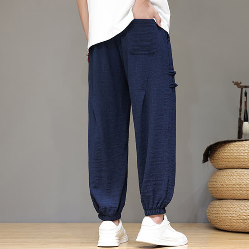 Nimara Ritual Summer Casual Tang Style Solid Cropped Pants Men's Harem Pants With Pockets