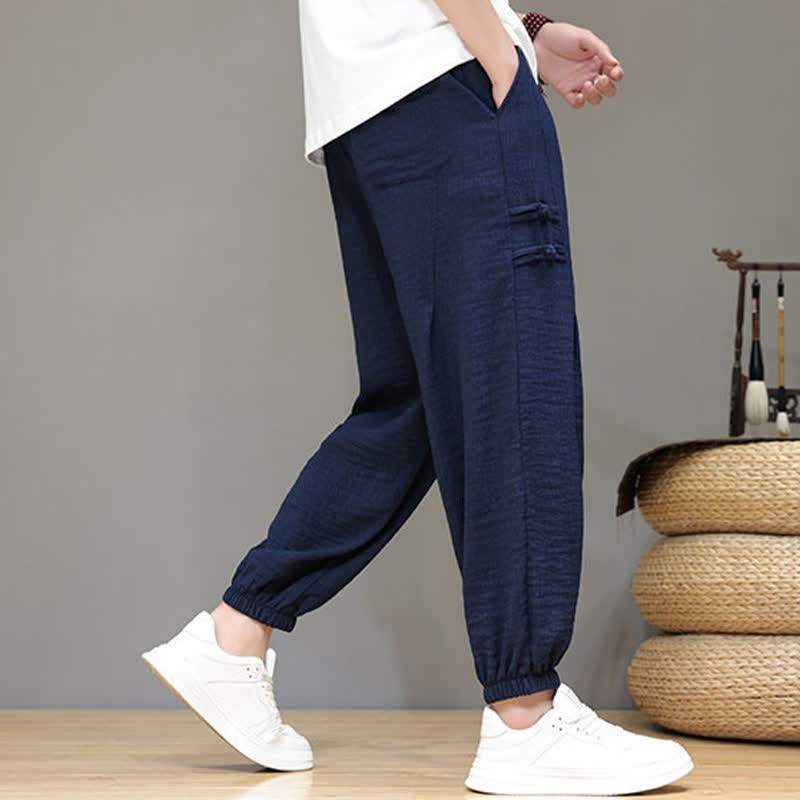 Nimara Ritual Summer Casual Tang Style Solid Cropped Pants Men's Harem Pants With Pockets