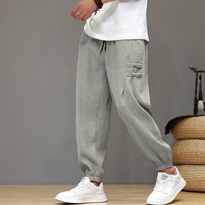 Nimara Ritual Summer Casual Tang Style Solid Cropped Pants Men's Harem Pants With Pockets