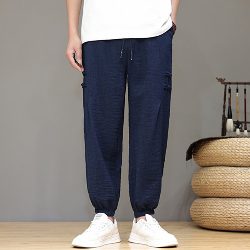 Nimara Ritual Summer Casual Tang Style Solid Cropped Pants Men's Harem Pants With Pockets