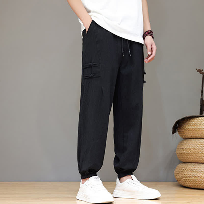 Nimara Ritual Summer Casual Tang Style Solid Cropped Pants Men's Harem Pants With Pockets