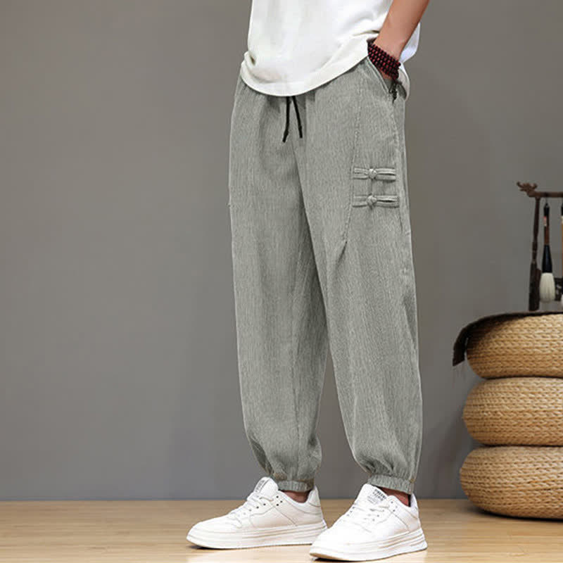 Nimara Ritual Summer Casual Tang Style Solid Cropped Pants Men's Harem Pants With Pockets