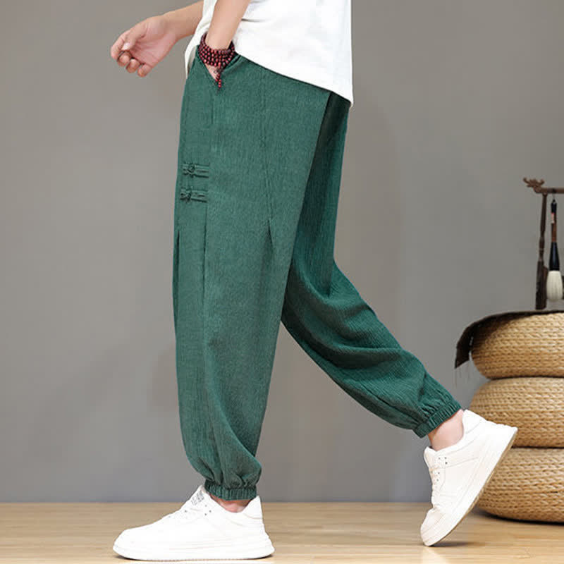 Nimara Ritual Summer Casual Tang Style Solid Cropped Pants Men's Harem Pants With Pockets