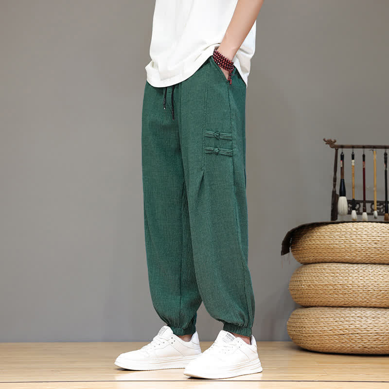 Nimara Ritual Summer Casual Tang Style Solid Cropped Pants Men's Harem Pants With Pockets