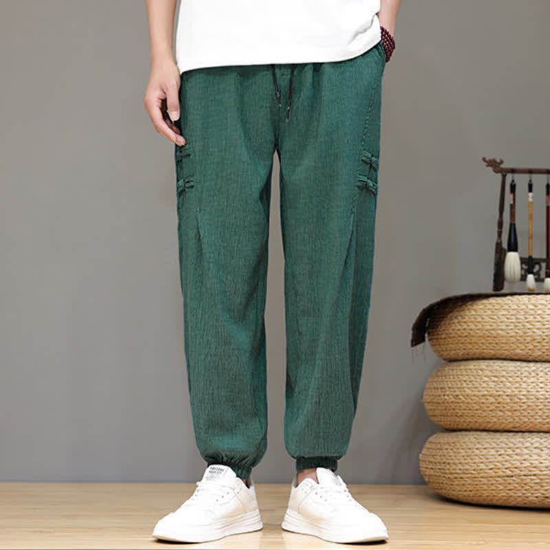 Nimara Ritual Summer Casual Tang Style Solid Cropped Pants Men's Harem Pants With Pockets