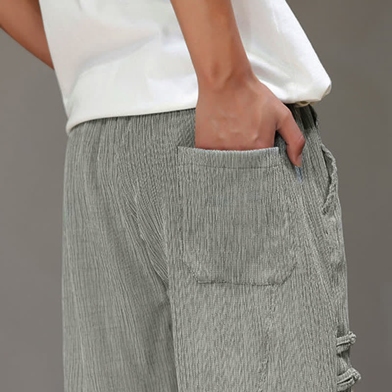 Nimara Ritual Summer Casual Tang Style Solid Cropped Pants Men's Harem Pants With Pockets