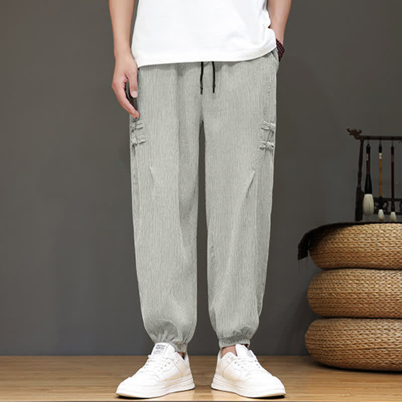 Nimara Ritual Summer Casual Tang Style Solid Cropped Pants Men's Harem Pants With Pockets