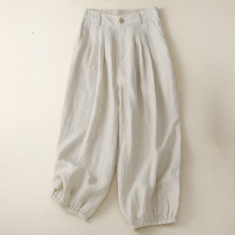 Nimara Ritual Summer Casual Minimalist Button-Up Solid Capri Pants Women's Harem Pants With Pocket