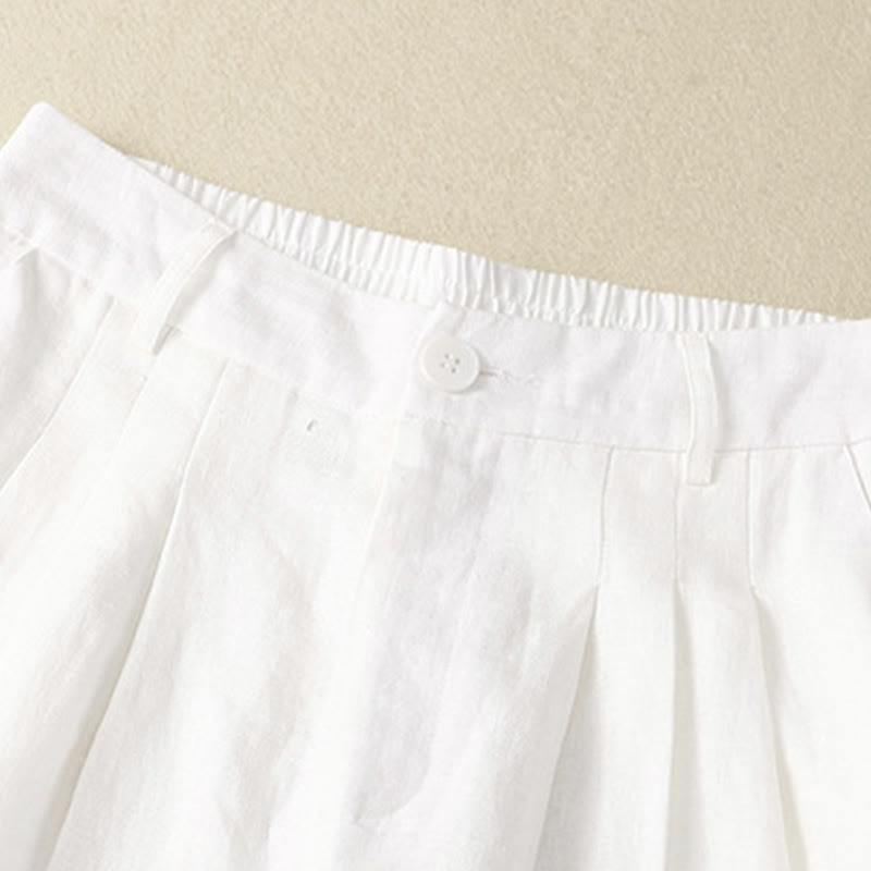 Nimara Ritual Summer Casual Minimalist Button-Up Solid Capri Pants Women's Harem Pants With Pocket