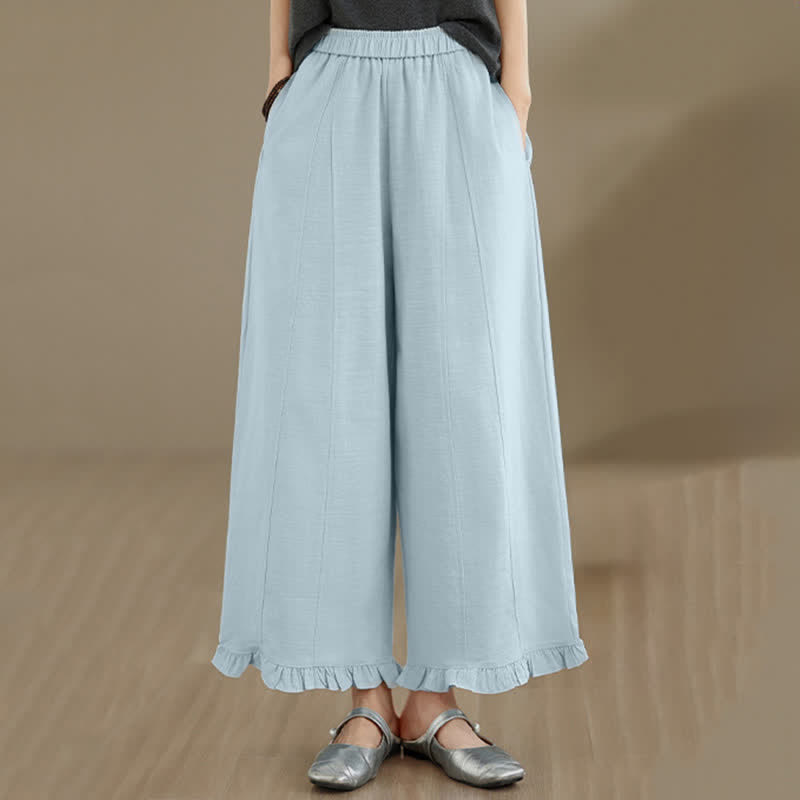 Nimara Ritual Summer Casual Minimalist Solid Cropped Pants Women's Wide Leg Pants With Pocket