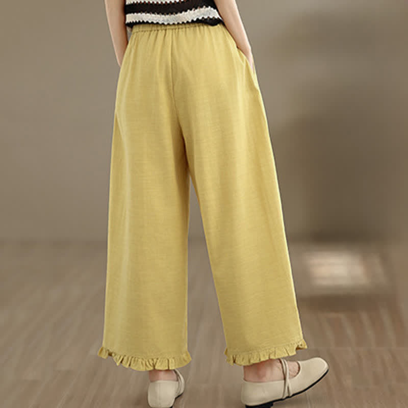 Nimara Ritual Summer Casual Minimalist Solid Cropped Pants Women's Wide Leg Pants With Pocket