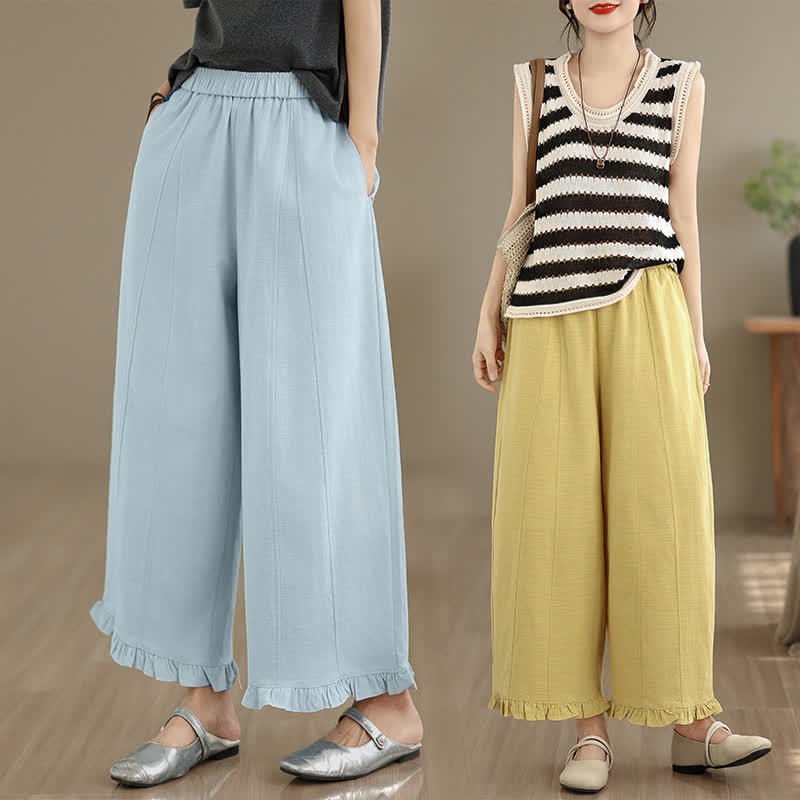 Nimara Ritual Summer Casual Minimalist Solid Cropped Pants Women's Wide Leg Pants With Pocket