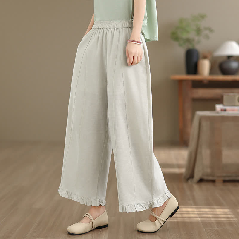 Nimara Ritual Summer Casual Minimalist Solid Cropped Pants Women's Wide Leg Pants With Pocket