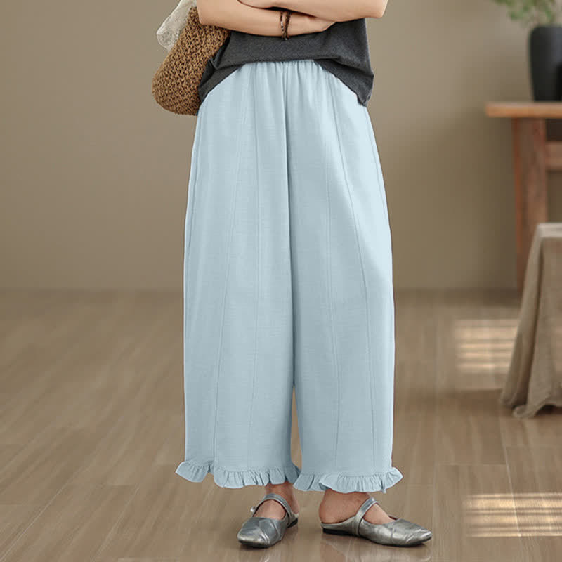 Nimara Ritual Summer Casual Minimalist Solid Cropped Pants Women's Wide Leg Pants With Pocket