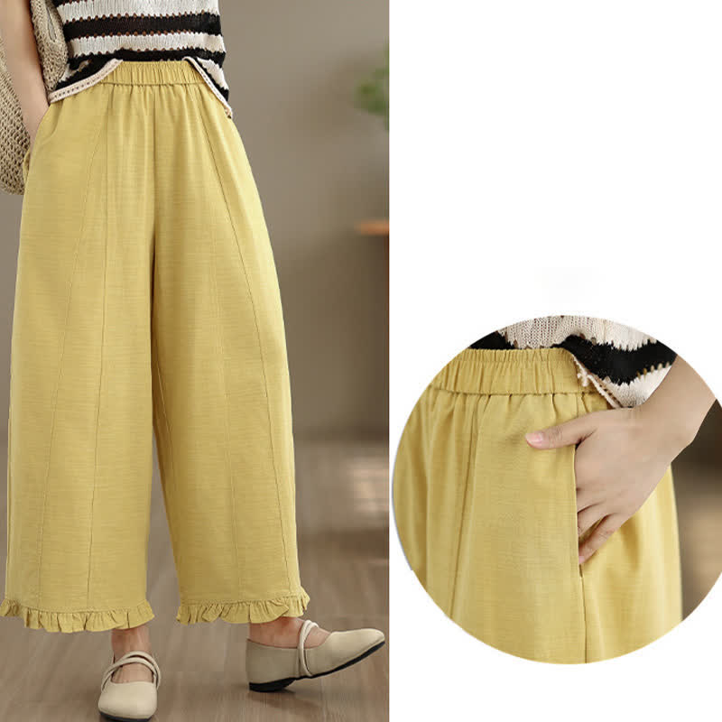 Nimara Ritual Summer Casual Minimalist Solid Cropped Pants Women's Wide Leg Pants With Pocket