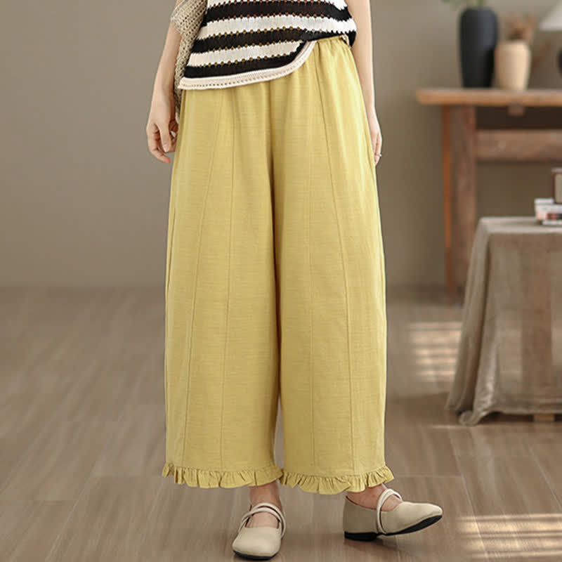 Nimara Ritual Summer Casual Minimalist Solid Cropped Pants Women's Wide Leg Pants With Pocket