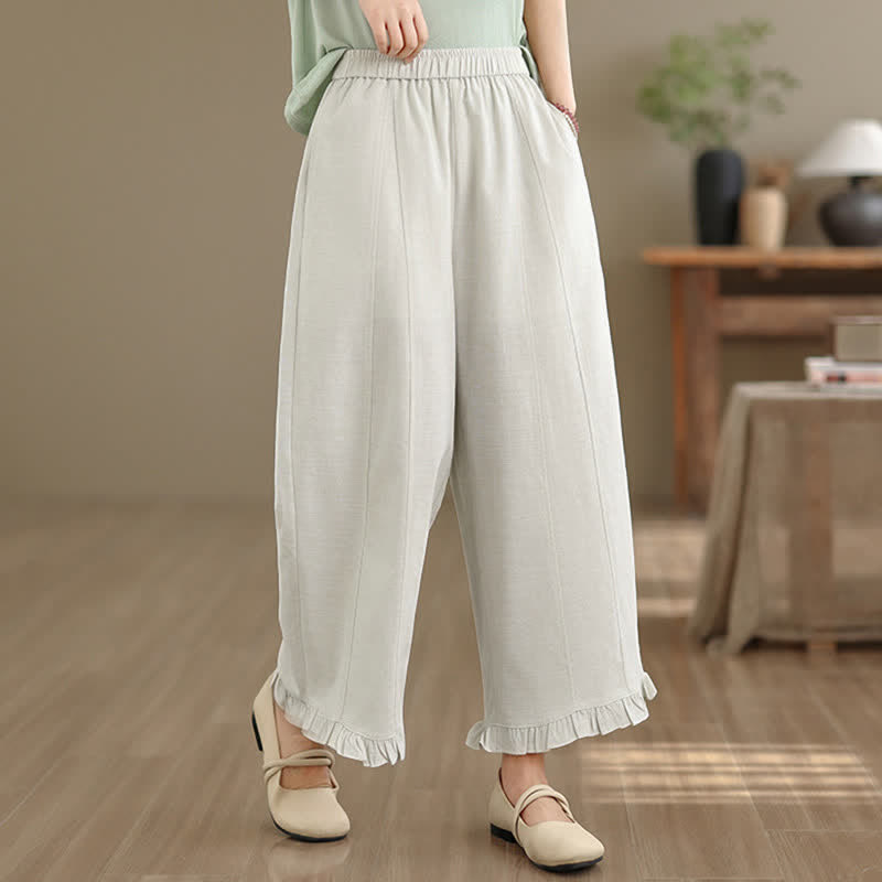 Nimara Ritual Summer Casual Minimalist Solid Cropped Pants Women's Wide Leg Pants With Pocket