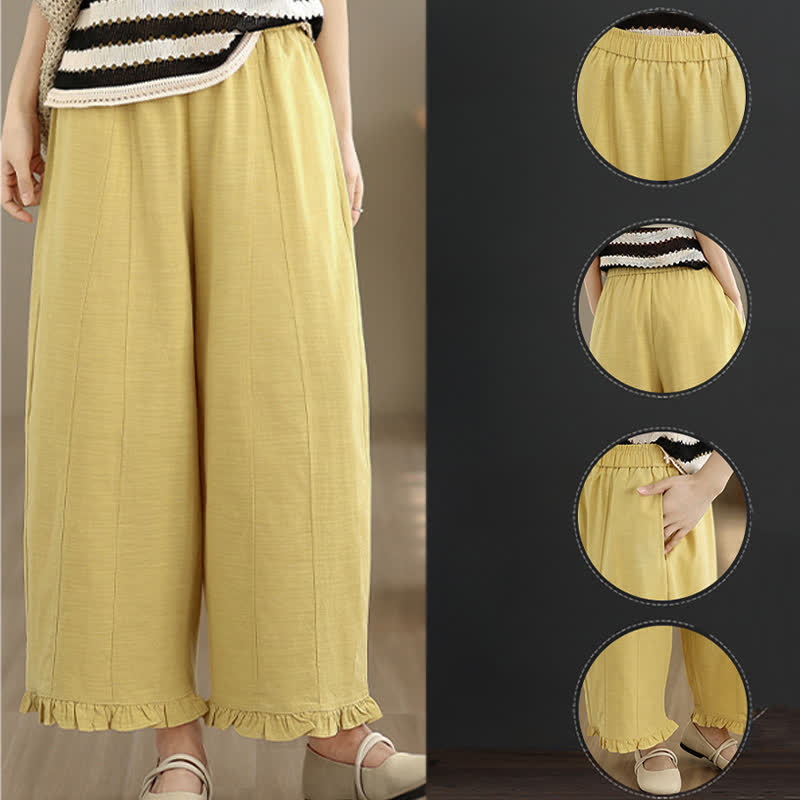 Nimara Ritual Summer Casual Minimalist Solid Cropped Pants Women's Wide Leg Pants With Pocket