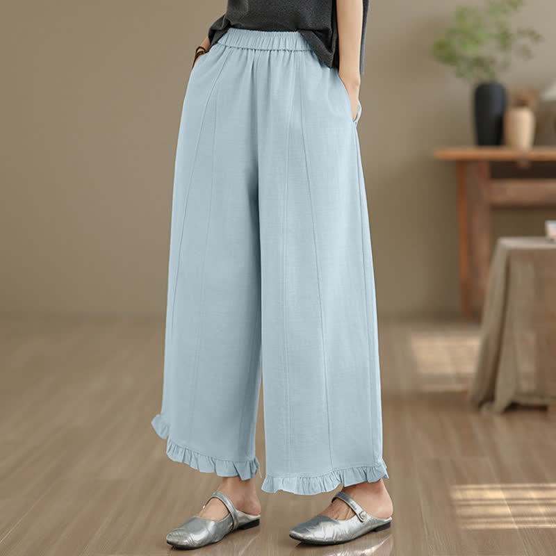 Nimara Ritual Summer Casual Minimalist Solid Cropped Pants Women's Wide Leg Pants With Pocket