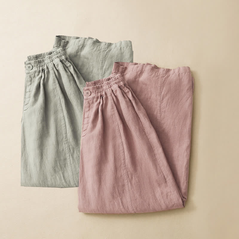 Nimara Ritual Summer Casual Minimalist Button-Up Solid Ankle Pants Women's Wide Leg Pants With Pocket
