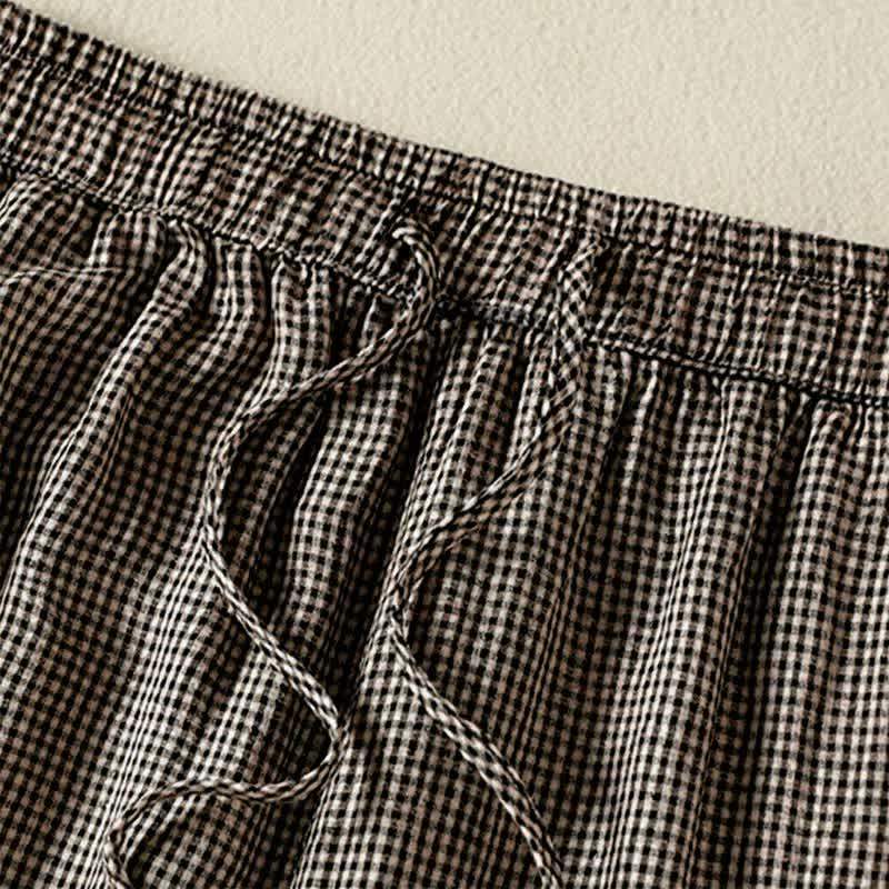 Nimara Ritual Summer Casual Drawstring Plaid Linen Ankle Pants Women's Wide Leg Pants With Pocket