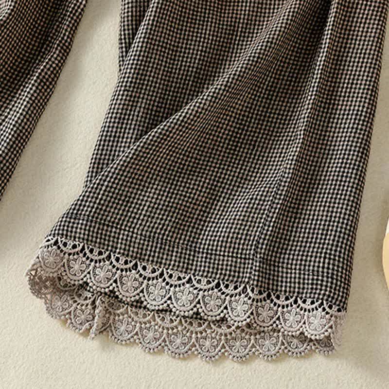 Nimara Ritual Summer Casual Drawstring Plaid Linen Ankle Pants Women's Wide Leg Pants With Pocket