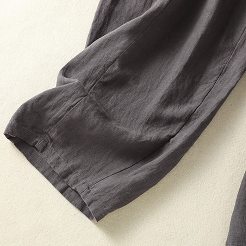 Nimara Ritual Summer Casual Drawstring Solid Linen Ankle Pants Women's Wide Leg Pants With Pocket
