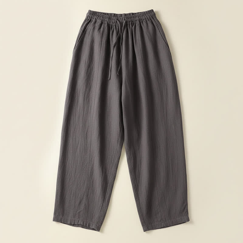 Nimara Ritual Summer Casual Drawstring Solid Linen Ankle Pants Women's Wide Leg Pants With Pocket