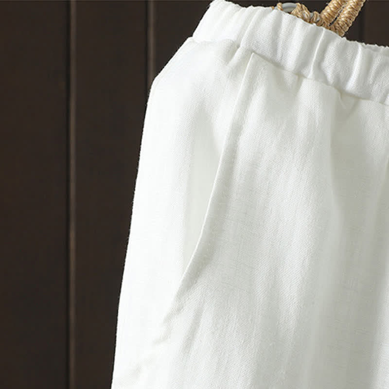 Nimara Ritual Summer Casual Minimalist Drawstring Solid Cotton Linen Ankle Pants Women's Straight Leg Pants With Pocket