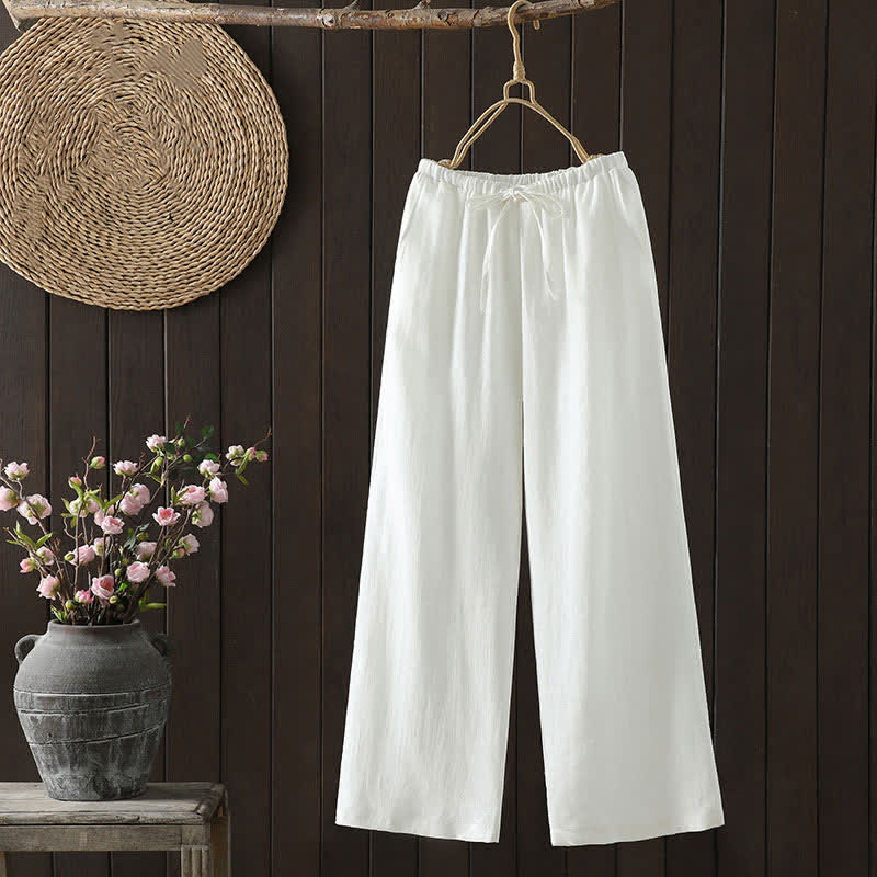 Nimara Ritual Summer Casual Minimalist Drawstring Solid Cotton Linen Ankle Pants Women's Straight Leg Pants With Pocket