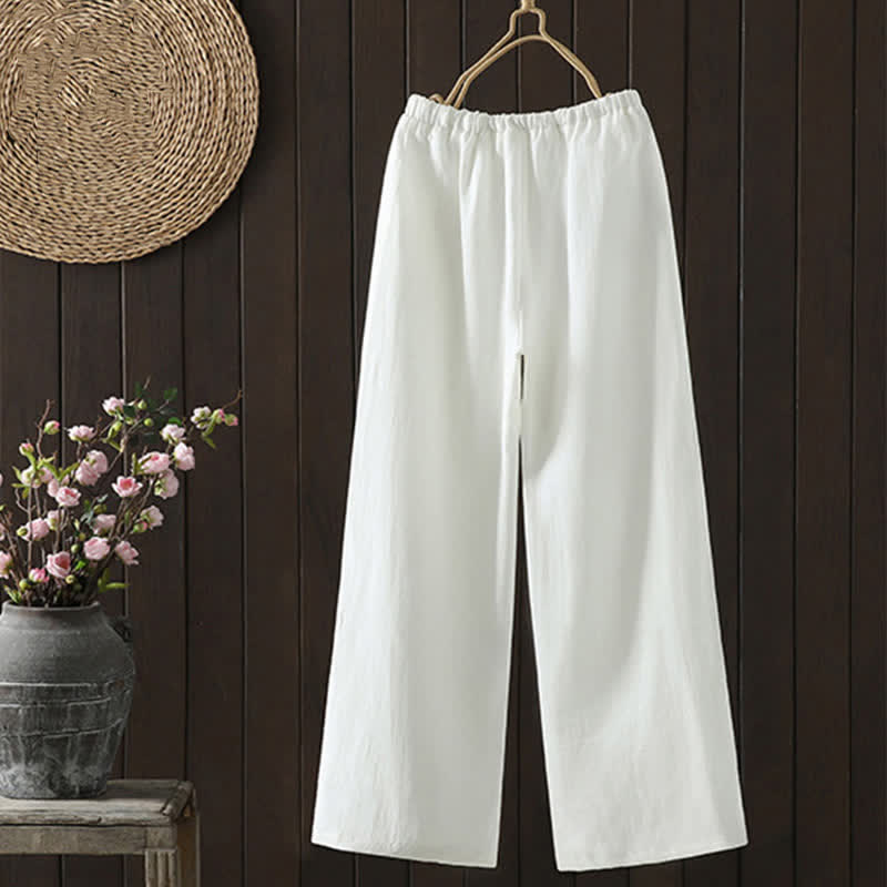 Nimara Ritual Summer Casual Minimalist Drawstring Solid Cotton Linen Ankle Pants Women's Straight Leg Pants With Pocket